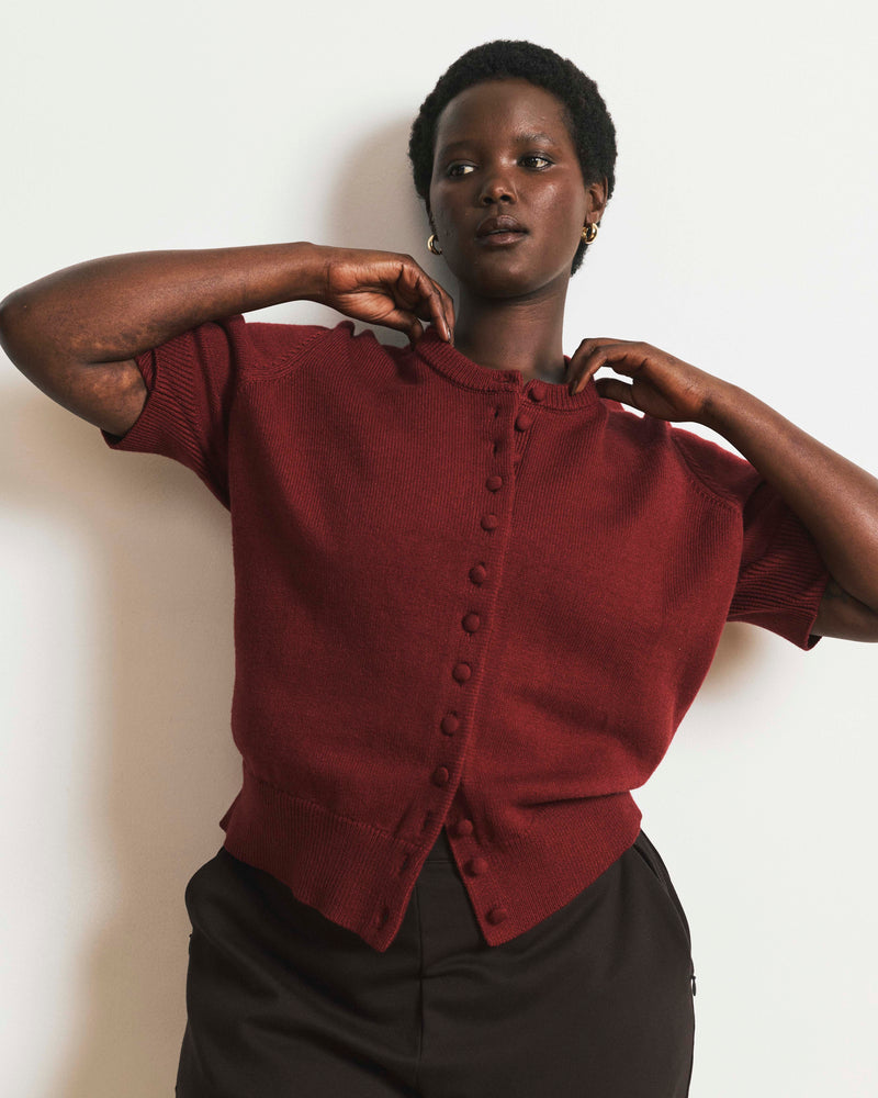 Soft Spun Short Sleeve Cardigan - Deep Red | Plus Size & Straight Size Women's Fashion | Universal Standard