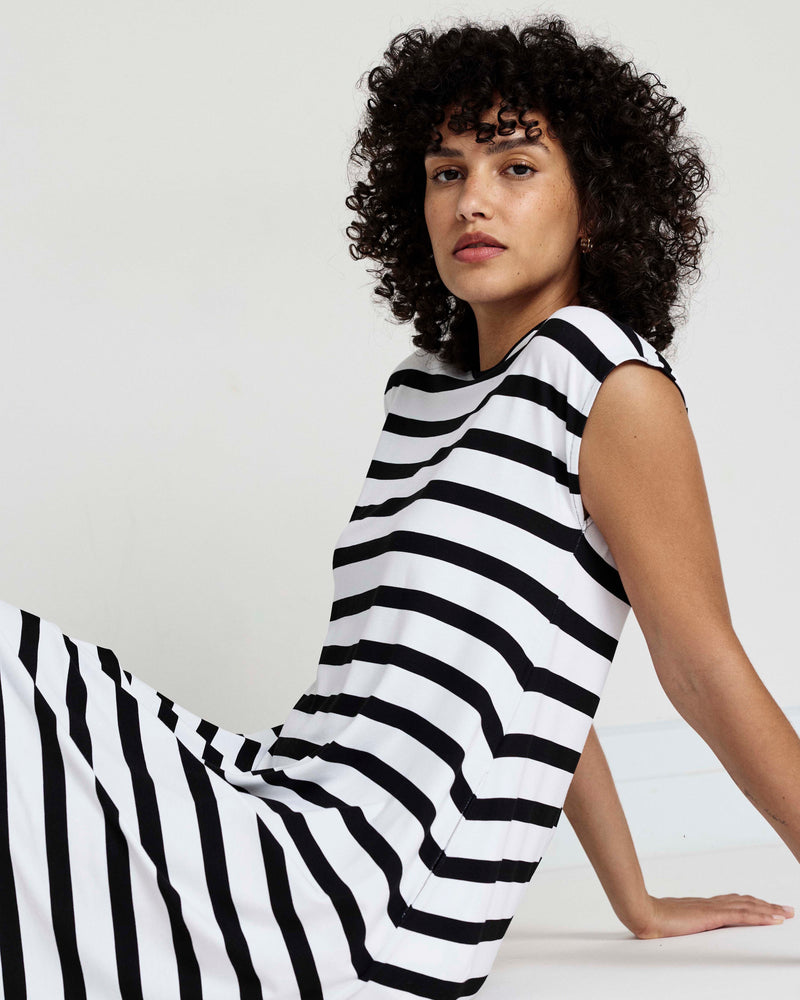 Capri Divine Jersey Flared Dress - Black/White Stripe | Plus Size & Straight Size Women's Fashion | Universal Standard