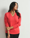 Savvy Fine Knit V Sweater - Cinnamon Rose