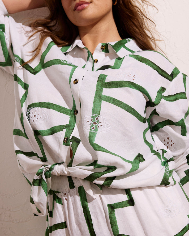 Dawn Linen Hi Low Tunic - Green Paint Print | Plus Size & Straight Size Women's Fashion | Universal Standard