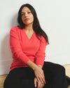 Savvy Fine Knit V Sweater - Cinnamon Rose