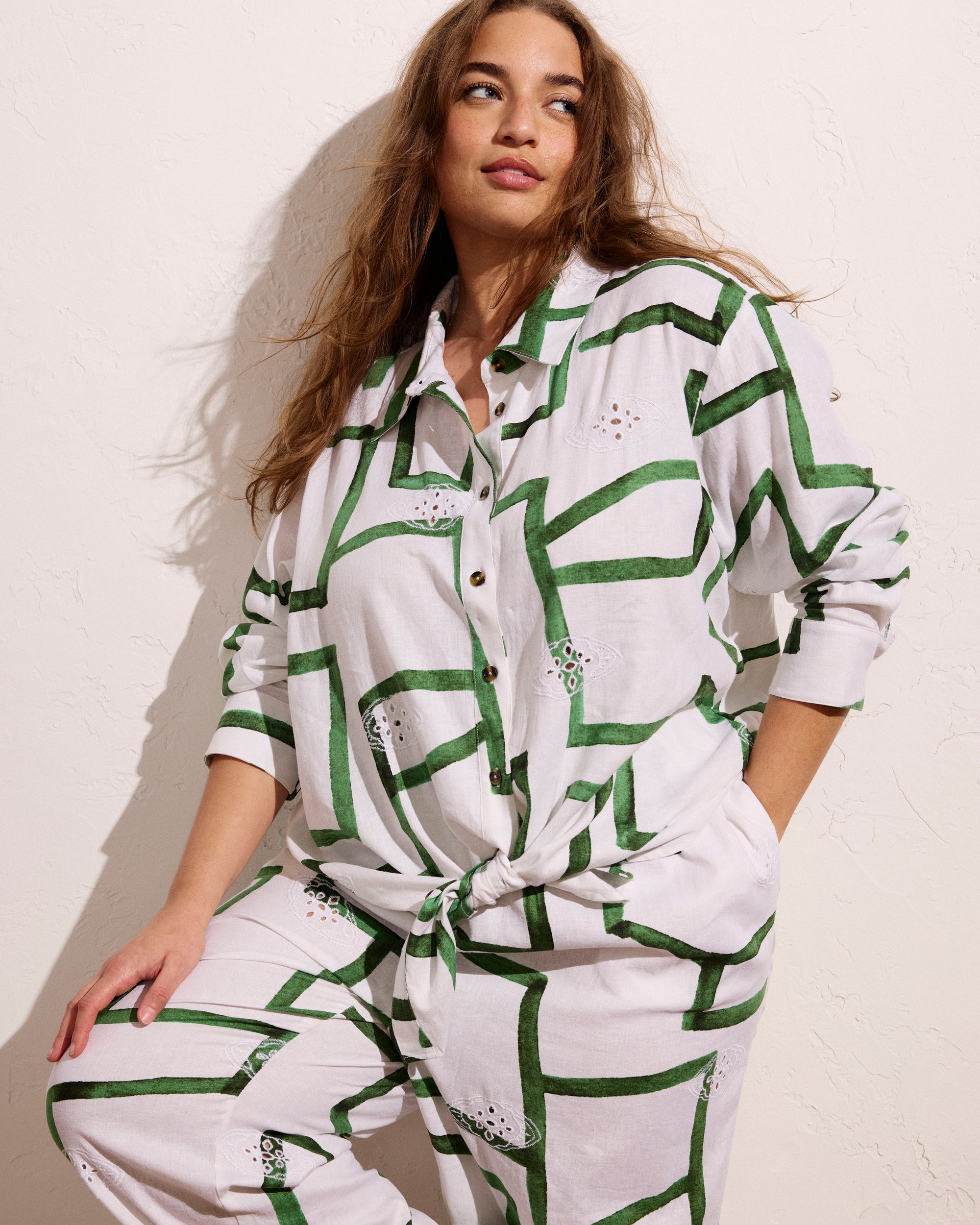 Dawn Linen Hi Low Tunic - Green Paint Print | Plus Size & Straight Size Women's Fashion | Universal Standard