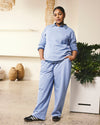 Woman wearing Straight Leg French Terry Sweatpants - Graceful Blue from Universal Standard