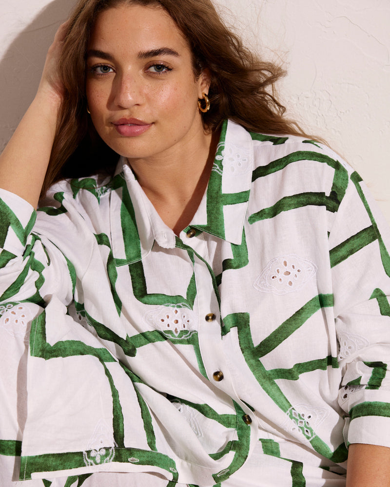 Dawn Linen Hi Low Tunic - Green Paint Print | Plus Size & Straight Size Women's Fashion | Universal Standard