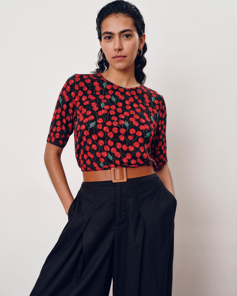 Lily Liquid Jersey Crew Neck Stovepipe Tee - Very Cherry Print | Plus Size & Straight Size Women's Fashion | Universal Standard