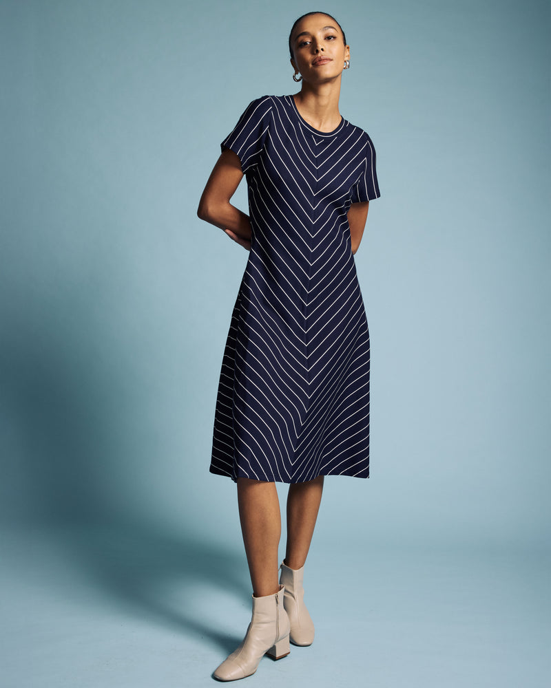 Imani Ponte Dress - Navy Pinstripe
