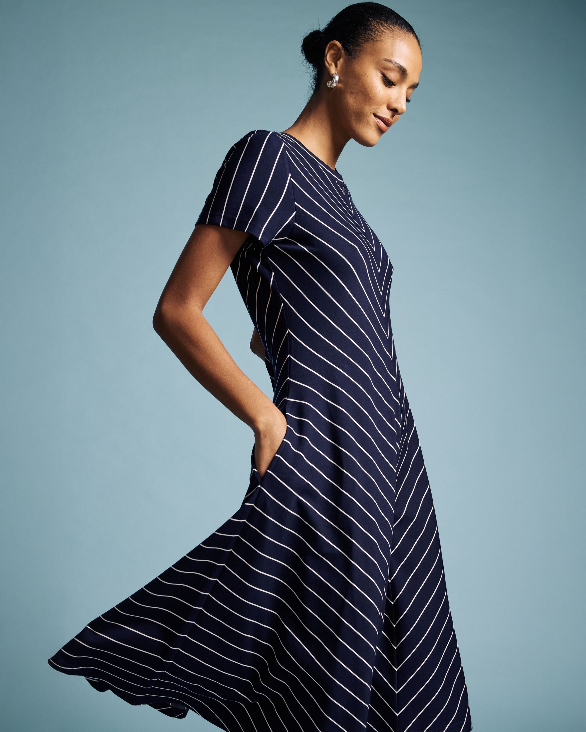 Imani Ponte Dress - / Navy Pinstripe- Size2XS - by Universal Standard Imani Ponte Dress - / Navy Pinstripe- Size2XS - by Universal Standard