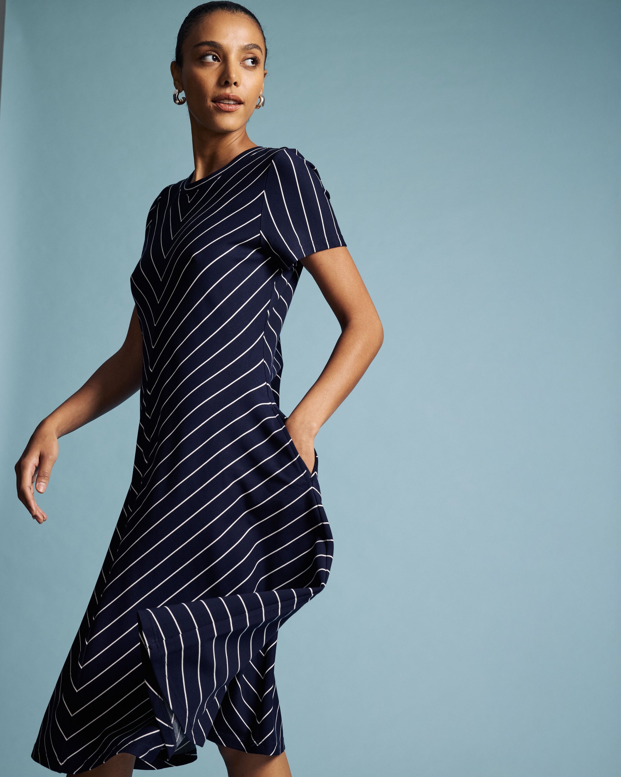 Imani Ponte Dress - / Navy Pinstripe- Size2XS - by Universal Standard Imani Ponte Dress - / Navy Pinstripe- Size2XS - by Universal Standard