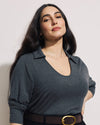 Katia Liquid Jersey Collared Top - Dark Gray Heather | Plus Size & Straight Size Women's Fashion | Universal Standard