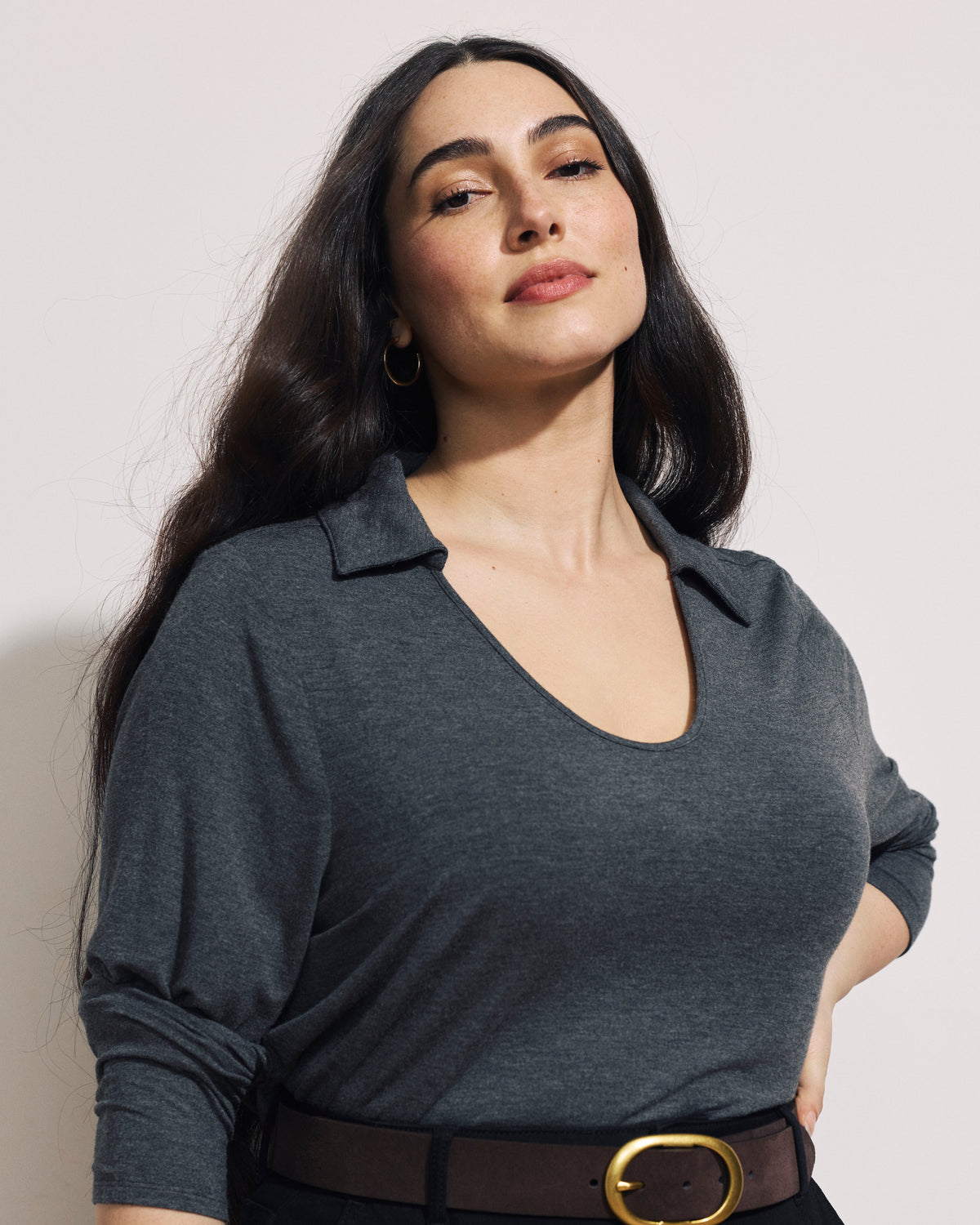 Katia Liquid Jersey Collared Top - Dark Gray Heather | Plus Size & Straight Size Women's Fashion | Universal Standard