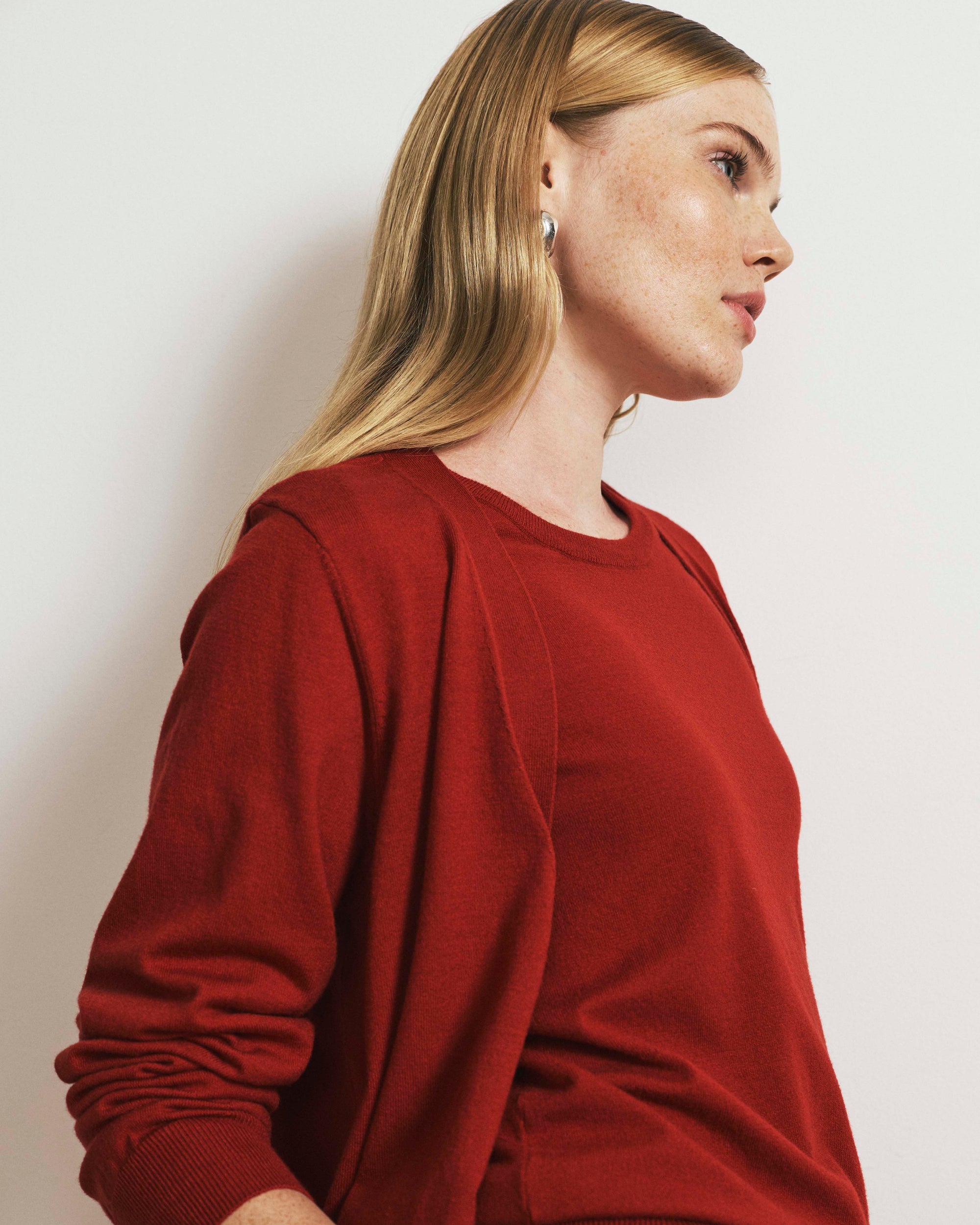 Savvy Fine Knit V-Neck Cardigan - Autumnal Red | Plus Size & Straight Size Women's Fashion | Universal Standard