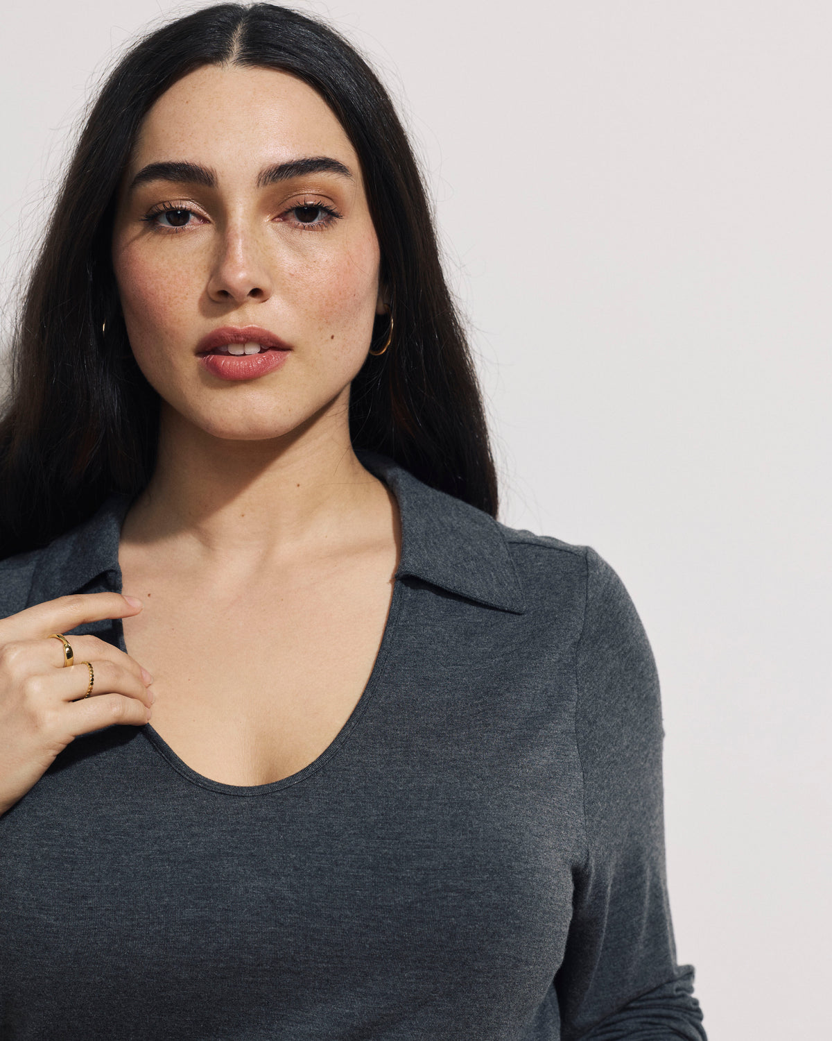 Katia Liquid Jersey Collared Top - Dark Gray Heather | Plus Size & Straight Size Women's Fashion | Universal Standard
