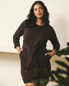 Woman wearing Misa Tie Sweatshirt Dress - Deep Brown from Universal Standard