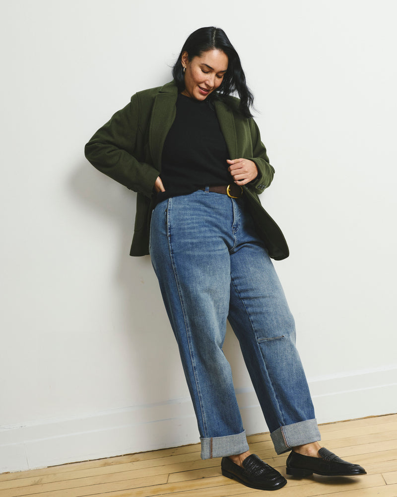 Brandi Cuffed Barrel Leg Jeans - Hudson Blue