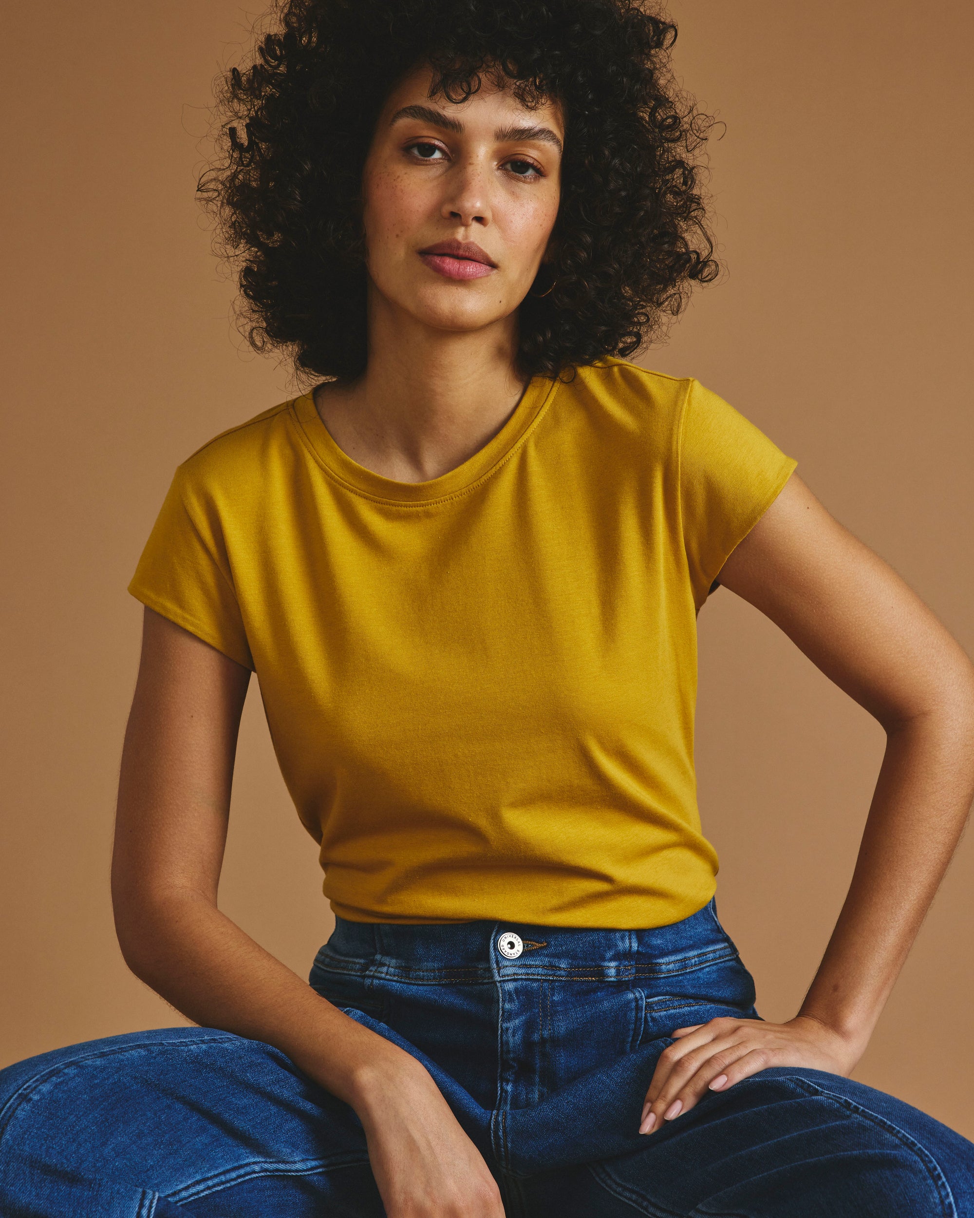 Ashley Cap Sleeve Tee - Yellow Ochre | Plus Size & Straight Size Women's Fashion | Universal Standard