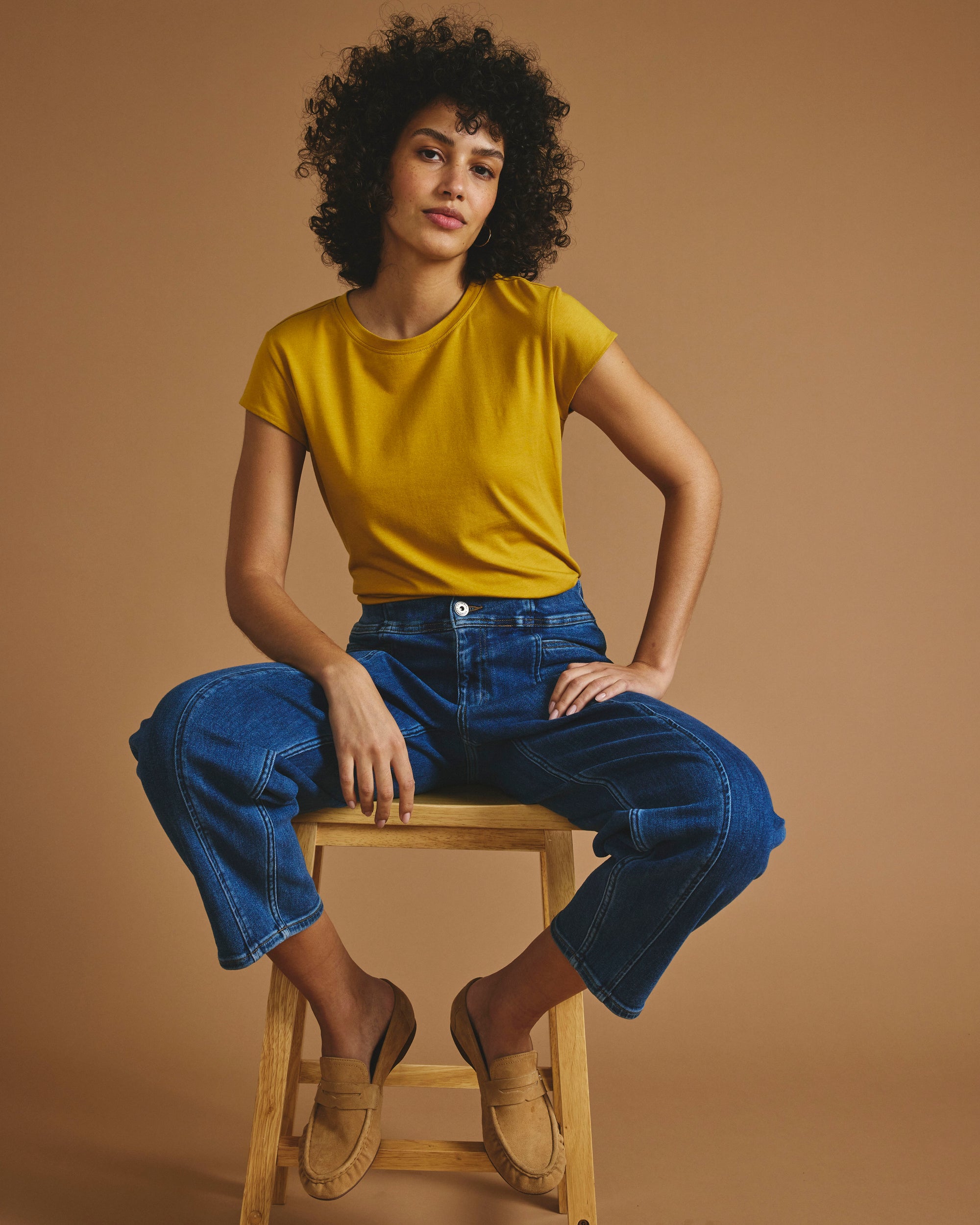 Ashley Cap Sleeve Tee - Yellow Ochre | Plus Size & Straight Size Women's Fashion | Universal Standard