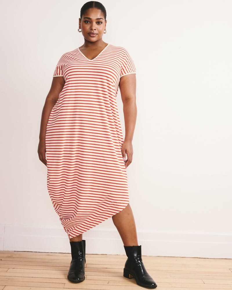 Iconic Geneva V-Neck Dress - Ecru/Poppy Stripe