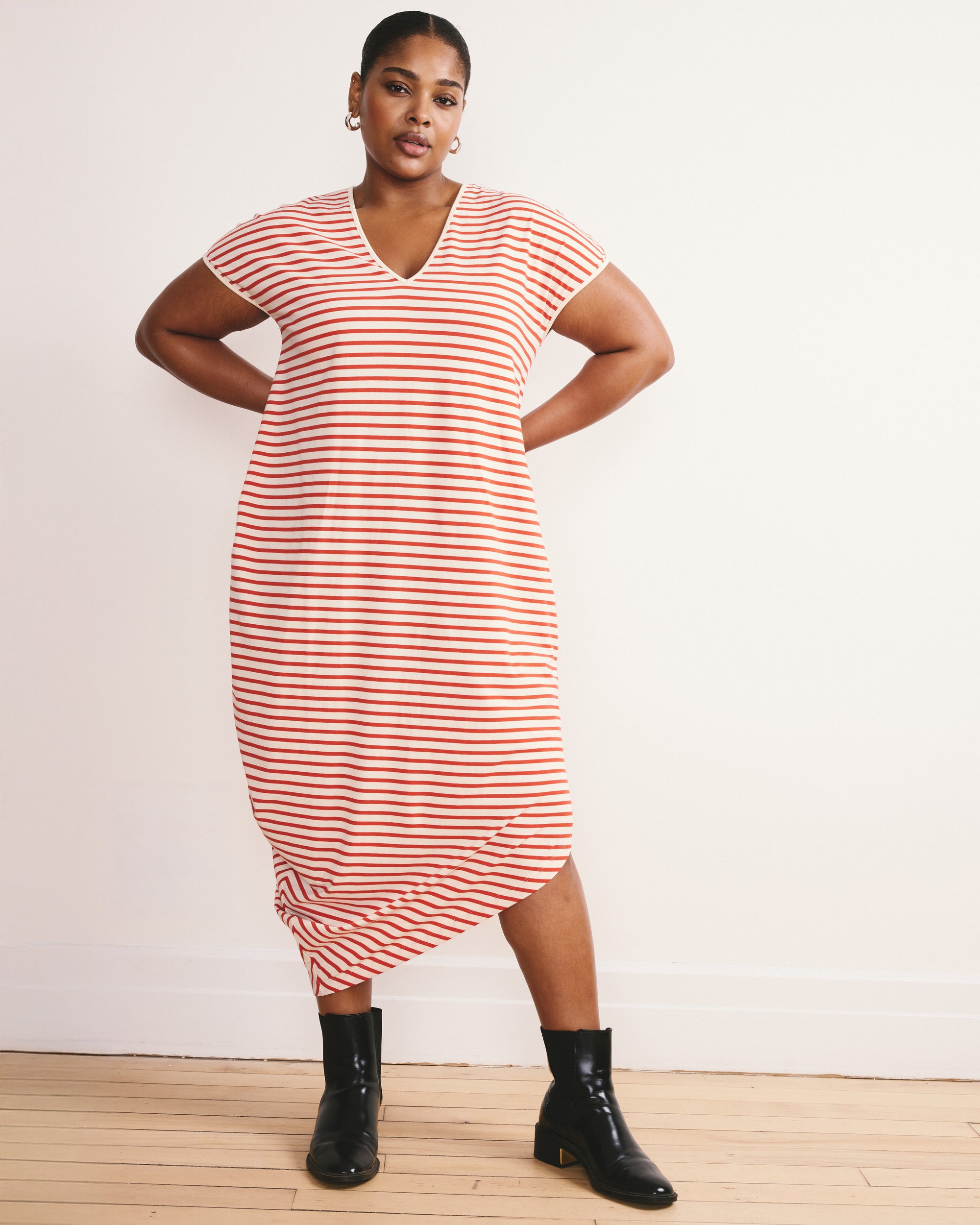 Iconic Geneva V-Neck Dress - Ecru/Poppy Stripe