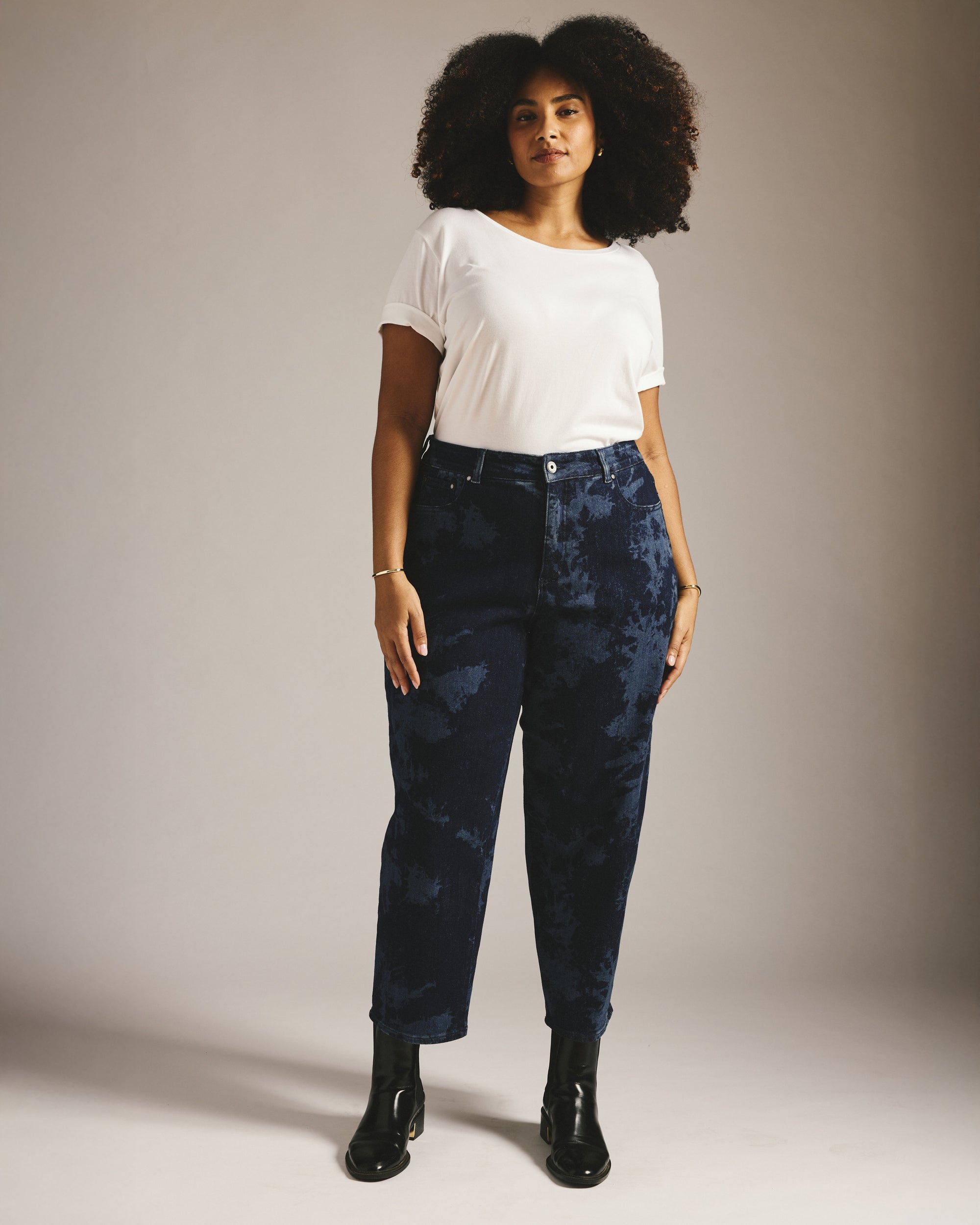 Lou High Rise Barrel Leg Jeans - Indigo Tiedye Wash