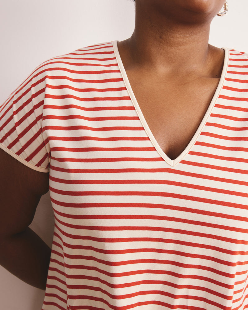 Iconic Geneva V-Neck Dress - Ecru/Poppy Stripe