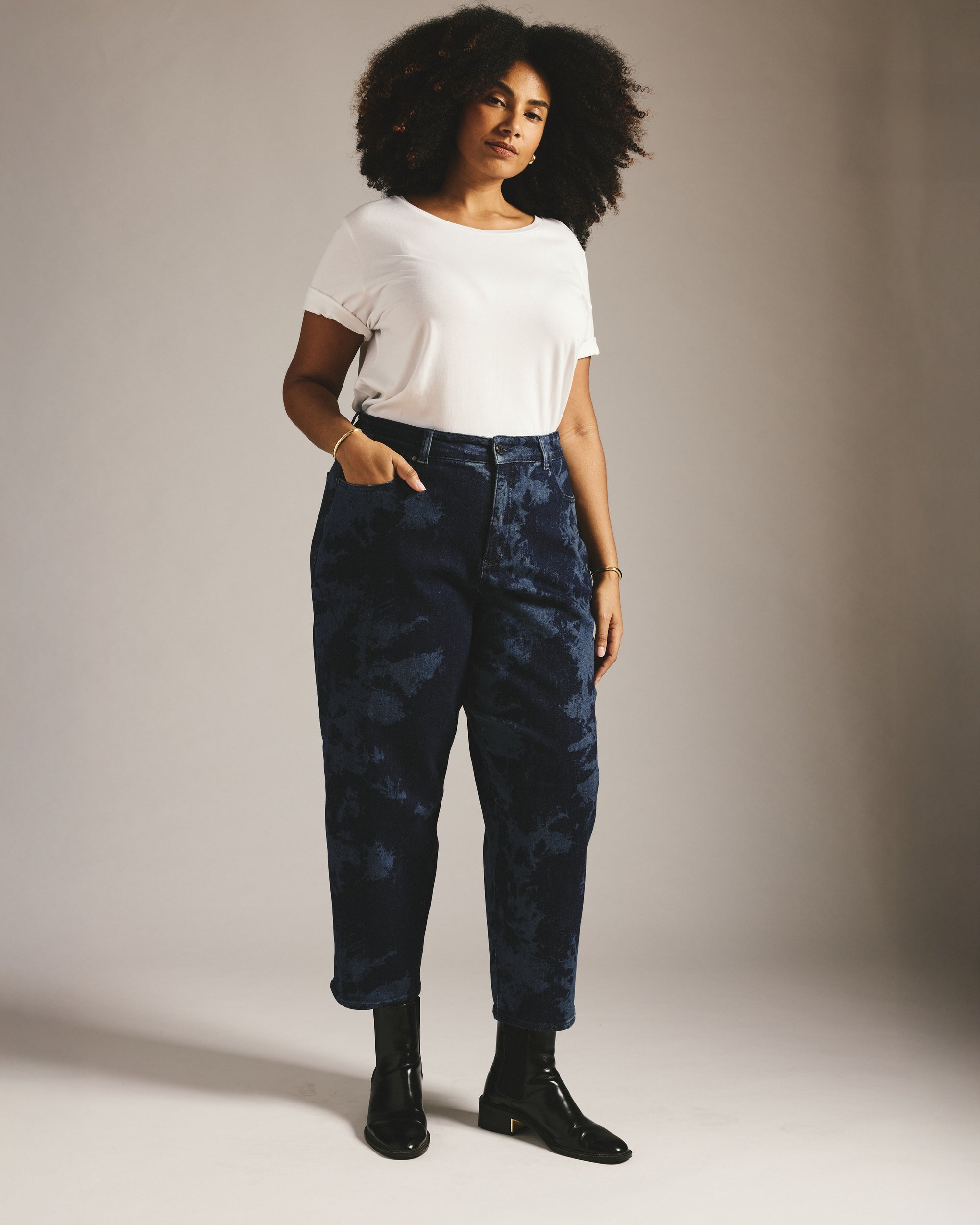 Lou High Rise Barrel Leg Jeans - Indigo Tiedye Wash