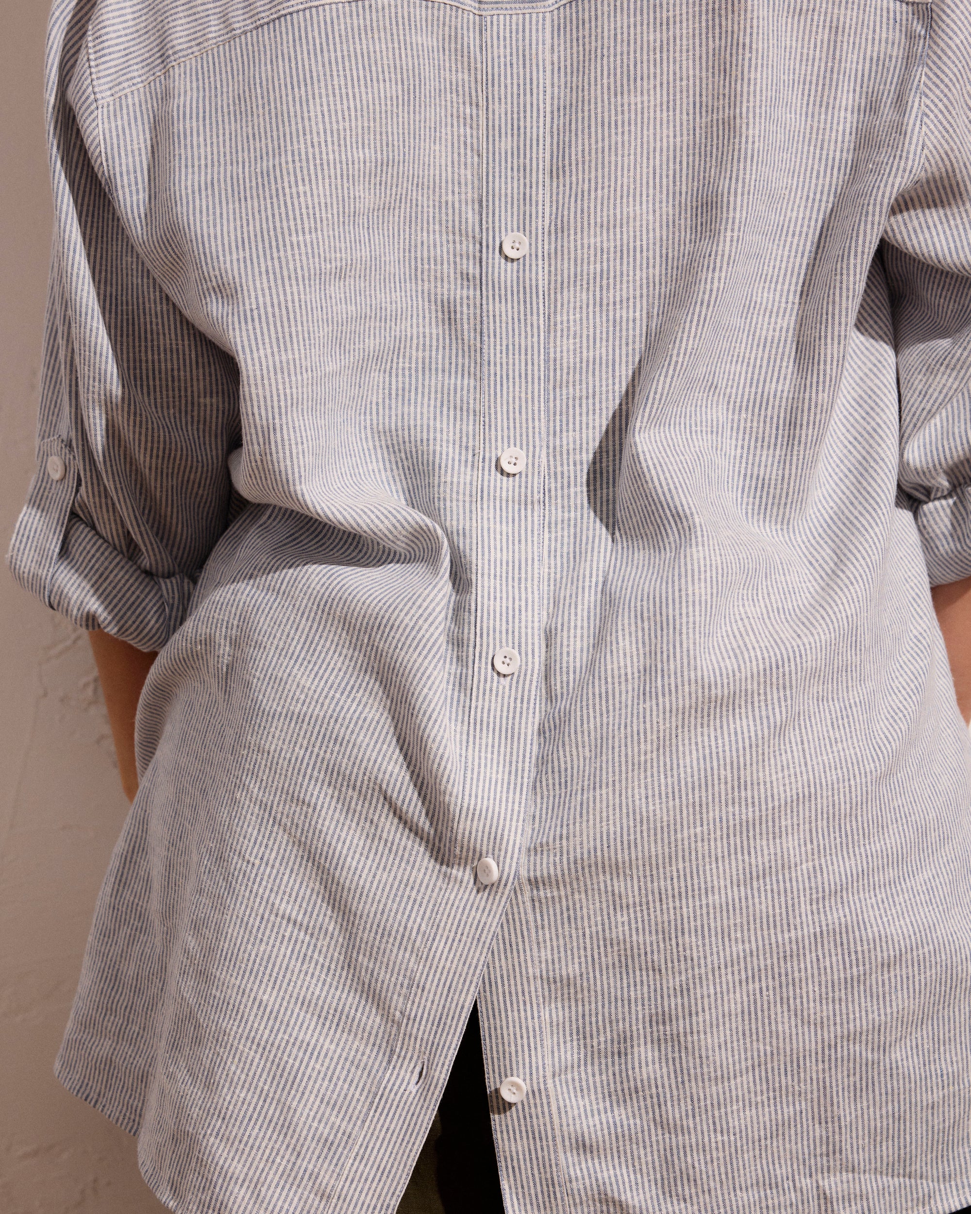 Button Back Linen Blend Polo Shirt - Beach Stripe | Plus Size & Straight Size Women's Fashion | Universal Standard