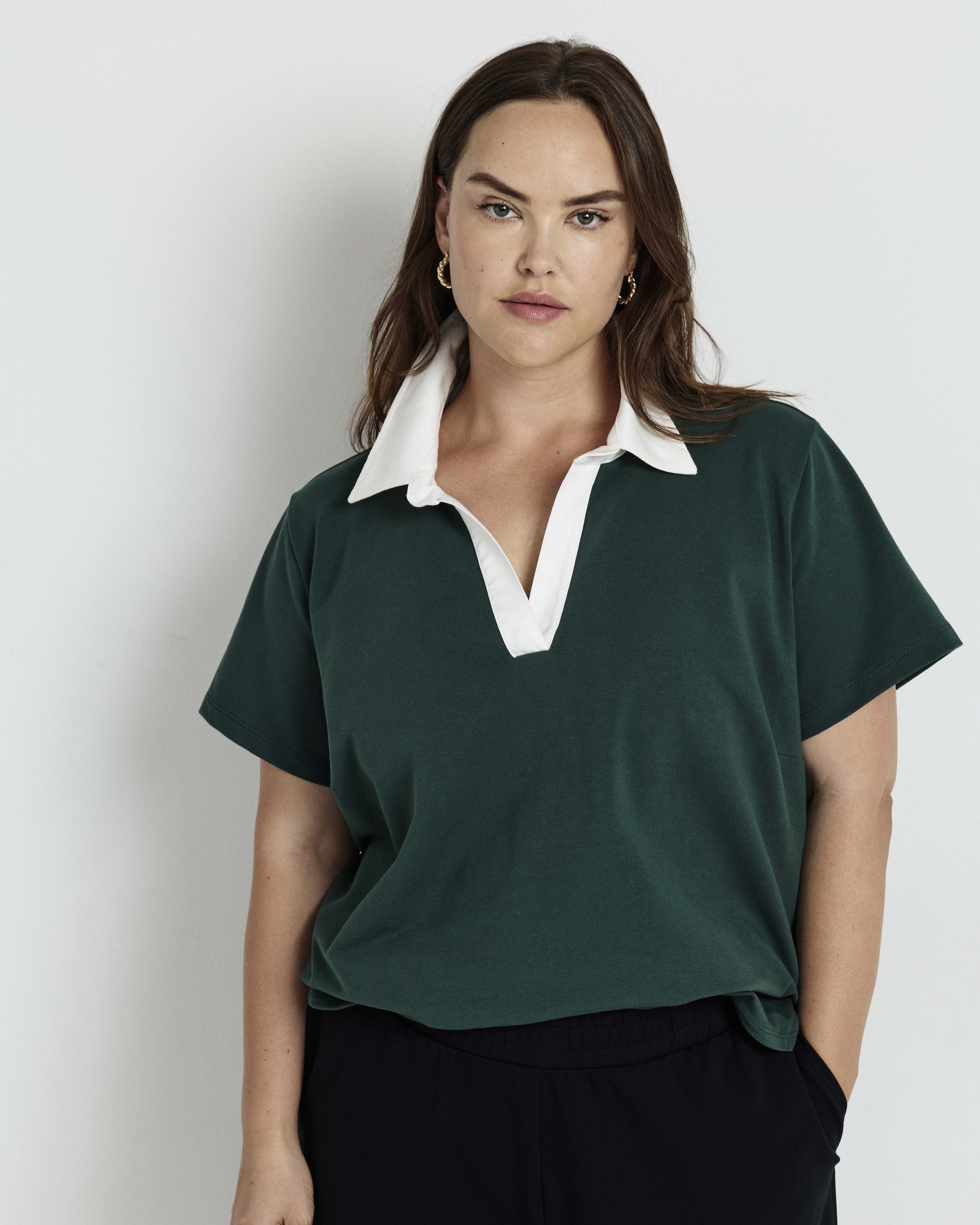 Varsity French Terry Polo Top - Forest Green/White – Universal
