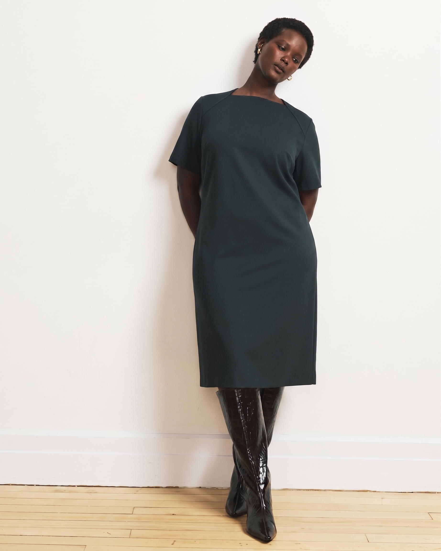 Envelope Neck Ponte Dress - Green Gemstone | Plus Size & Straight Size Women's Fashion | Universal Standard