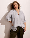 Button Back Linen Blend Polo Shirt - Beach Stripe | Plus Size & Straight Size Women's Fashion | Universal Standard