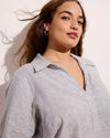 Button Back Linen Blend Polo Shirt - Beach Stripe | Plus Size & Straight Size Women's Fashion | Universal Standard