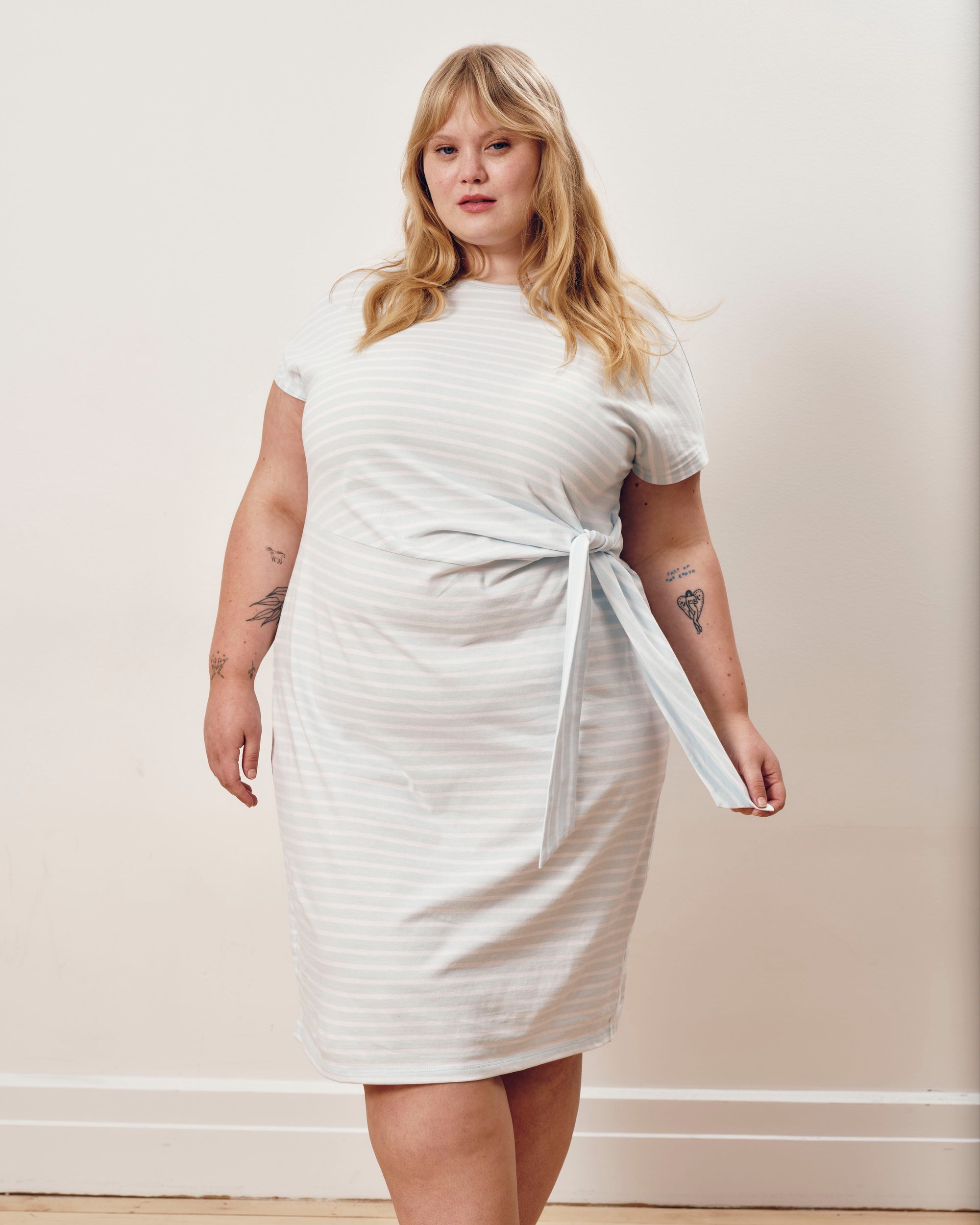 Crescent Breton Stripe Knot Dress - Pale Blue/White Stripe | Plus Size & Straight Size Women's Fashion | Universal Standard