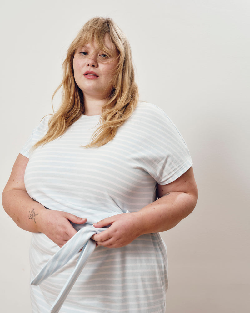 Crescent Breton Stripe Knot Dress - Pale Blue/White Stripe | Plus Size & Straight Size Women's Fashion | Universal Standard