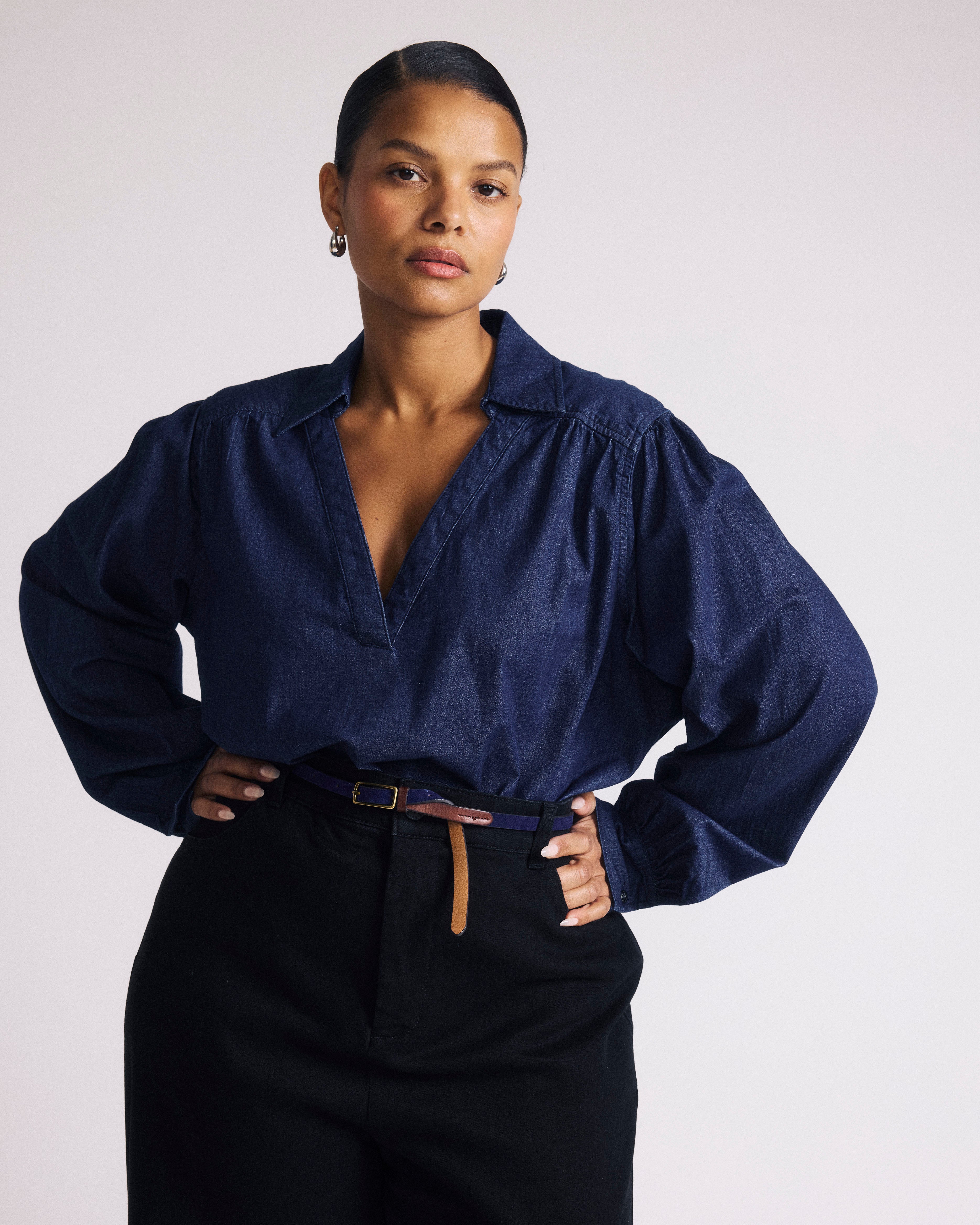 Maisie Cotton Chambray Blouse - Dark Indigo | Plus Size & Straight Size Women's Fashion | Universal Standard