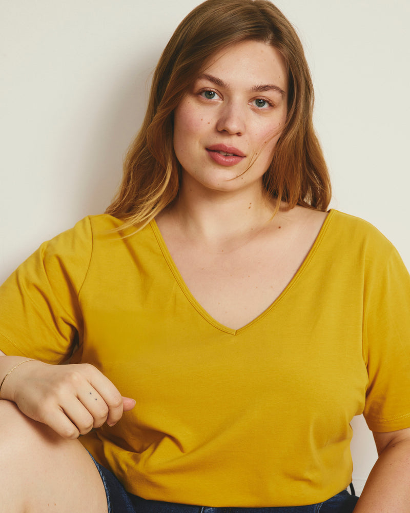 Double V Tee - Goldenrod | Plus Size & Straight Size Women's Fashion | Universal Standard