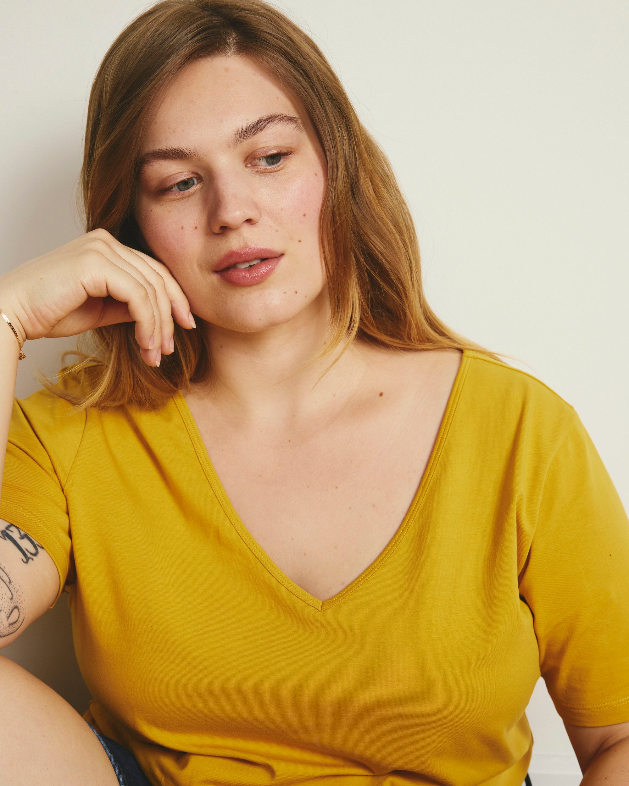 Double V Tee - Goldenrod | Plus Size & Straight Size Women's Fashion | Universal Standard