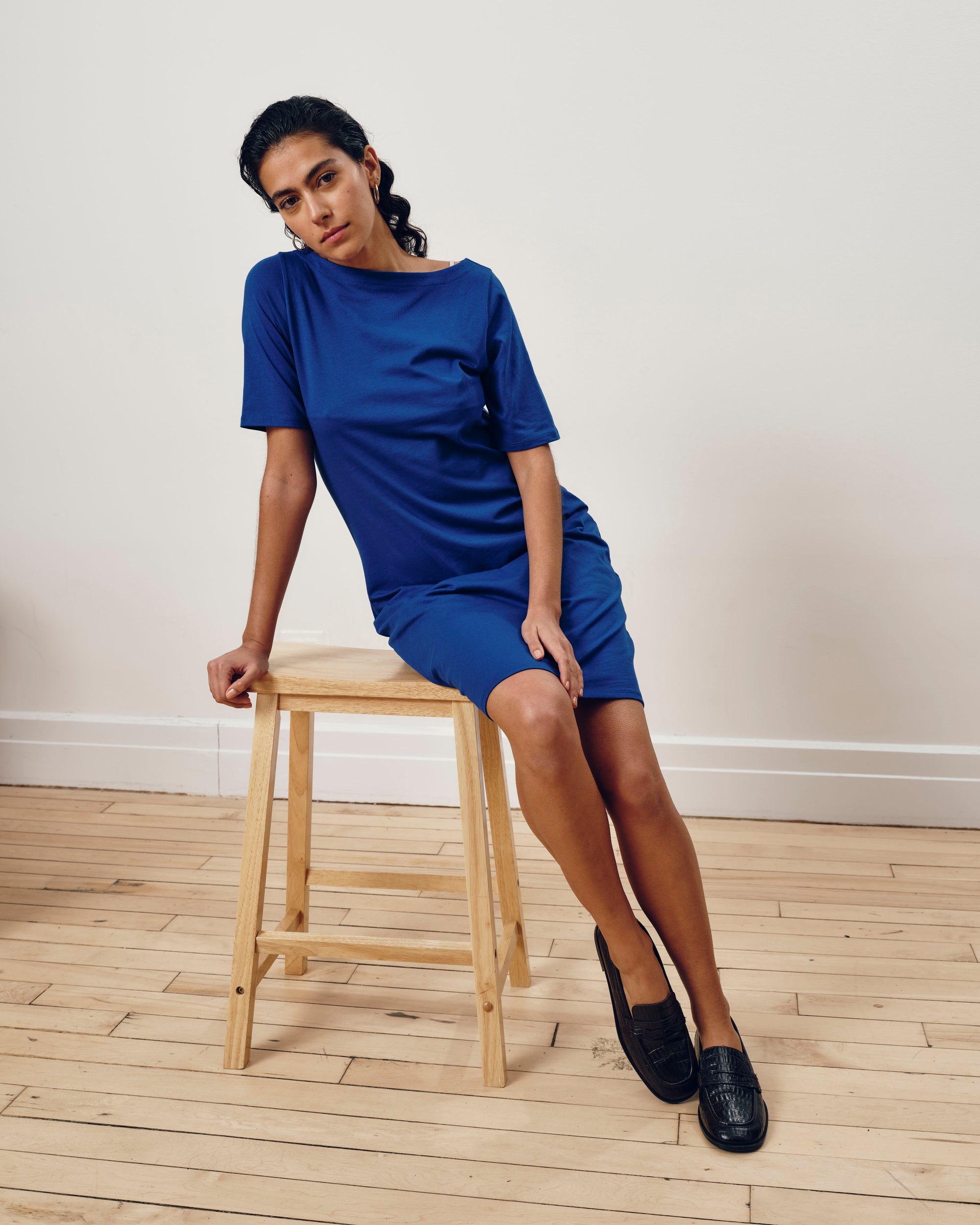 Belle Breton Stripe Jersey Dress - Solid Ultramarine | Plus Size & Straight Size Women's Fashion | Universal Standard