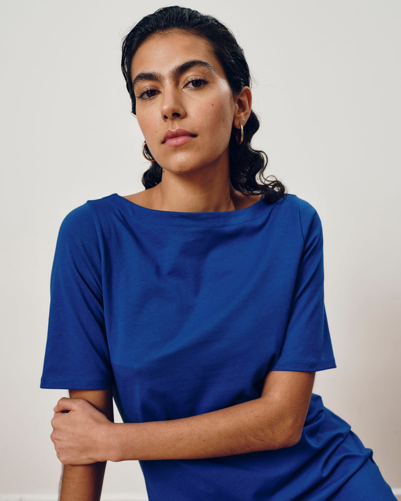 Belle Breton Stripe Jersey Dress - Solid Ultramarine | Plus Size & Straight Size Women's Fashion | Universal Standard