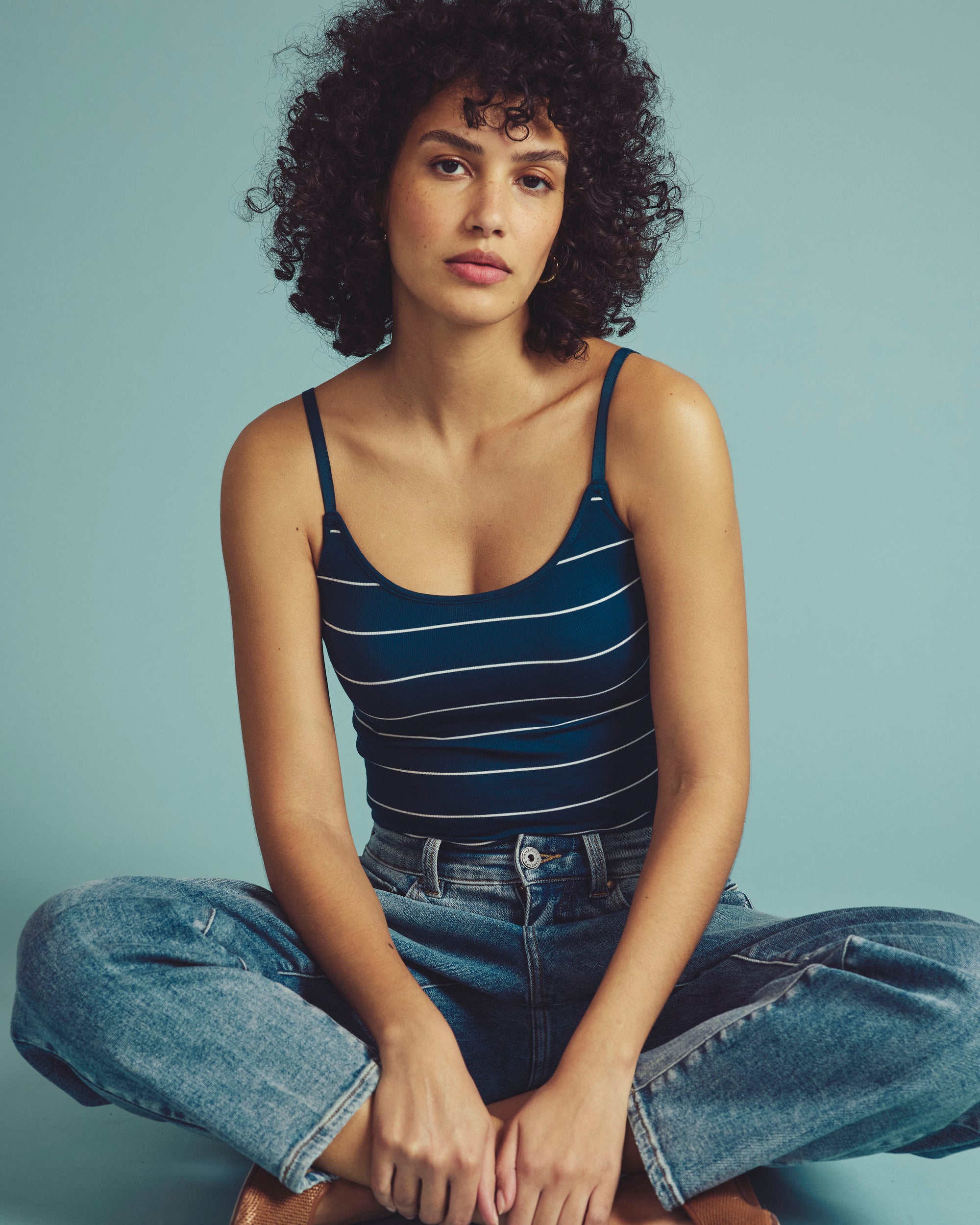 Cloud Rib Camisole - Teal/White Microstripe – Universal Standard