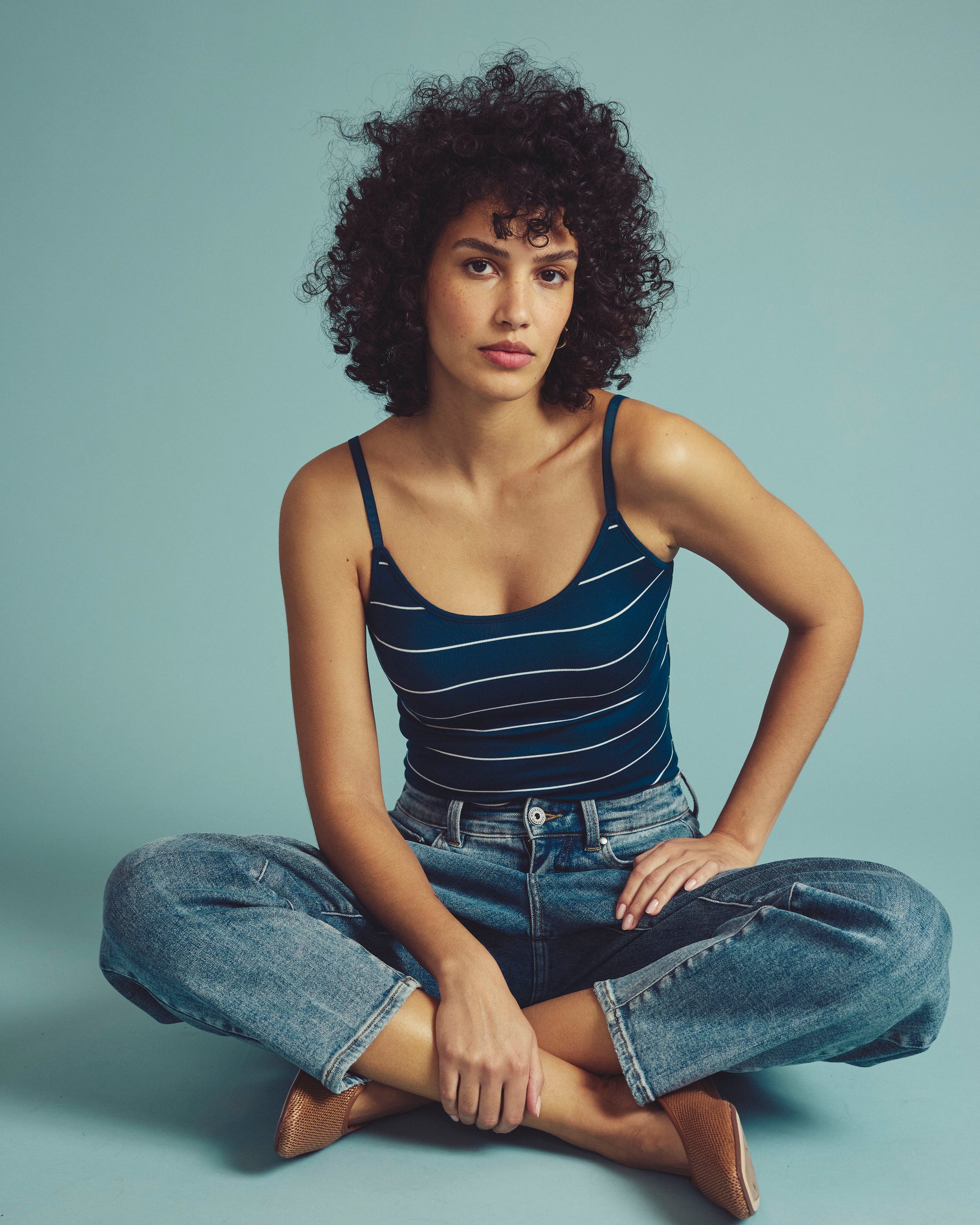 Cloud Rib Camisole - Teal/White Microstripe – Universal Standard