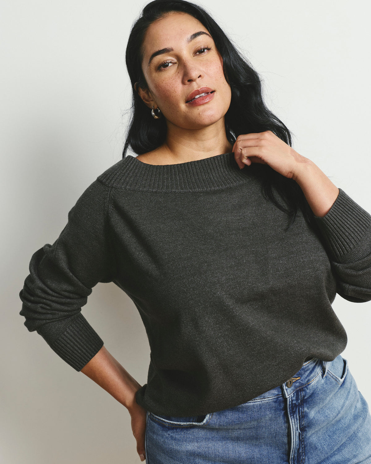 Noomi Cold Shoulder Sweater - Dark Gray