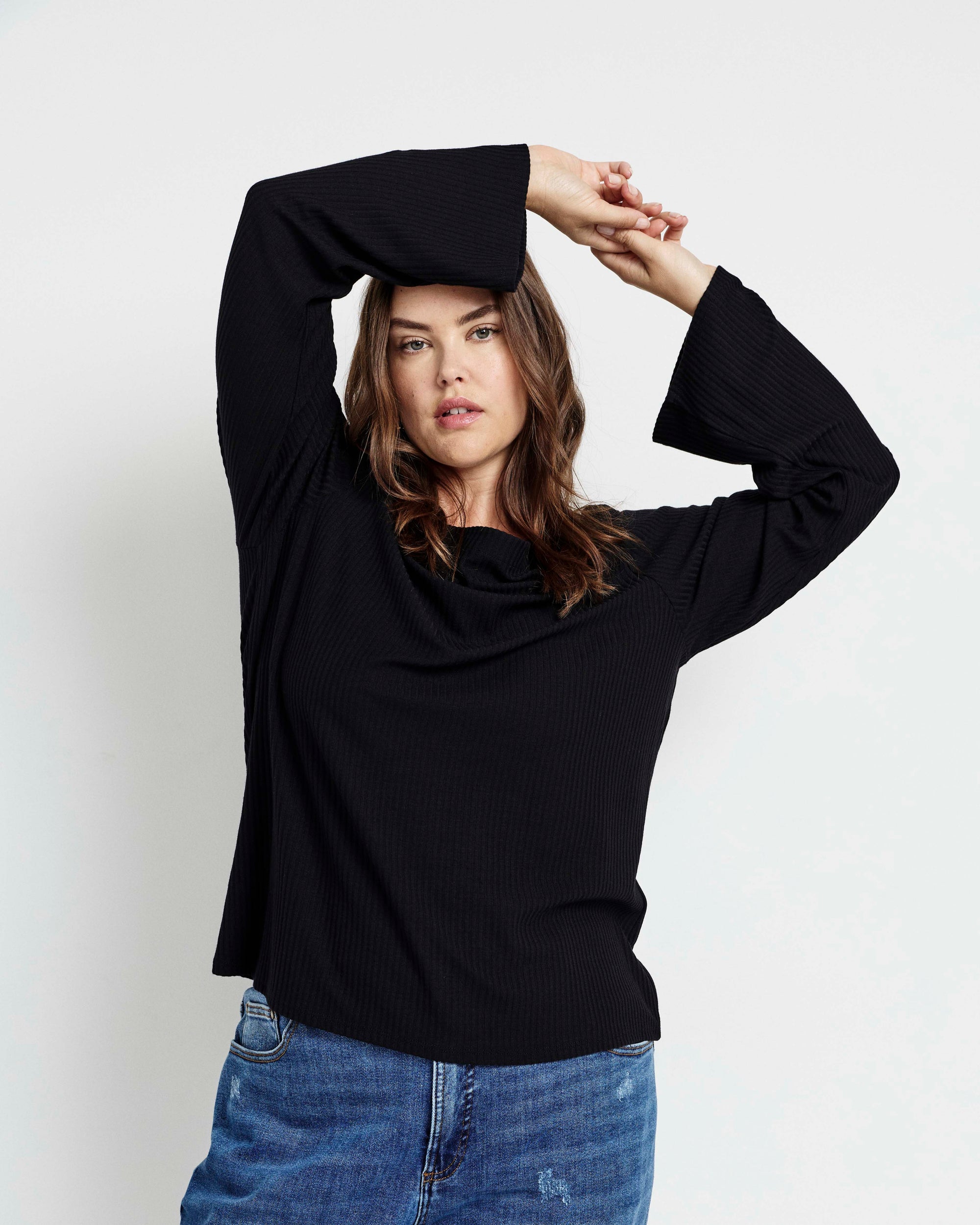 Yasmin Flare Sleeve Ribbed Top - Black | Plus Size & Straight Size Women's Fashion | Universal Standard