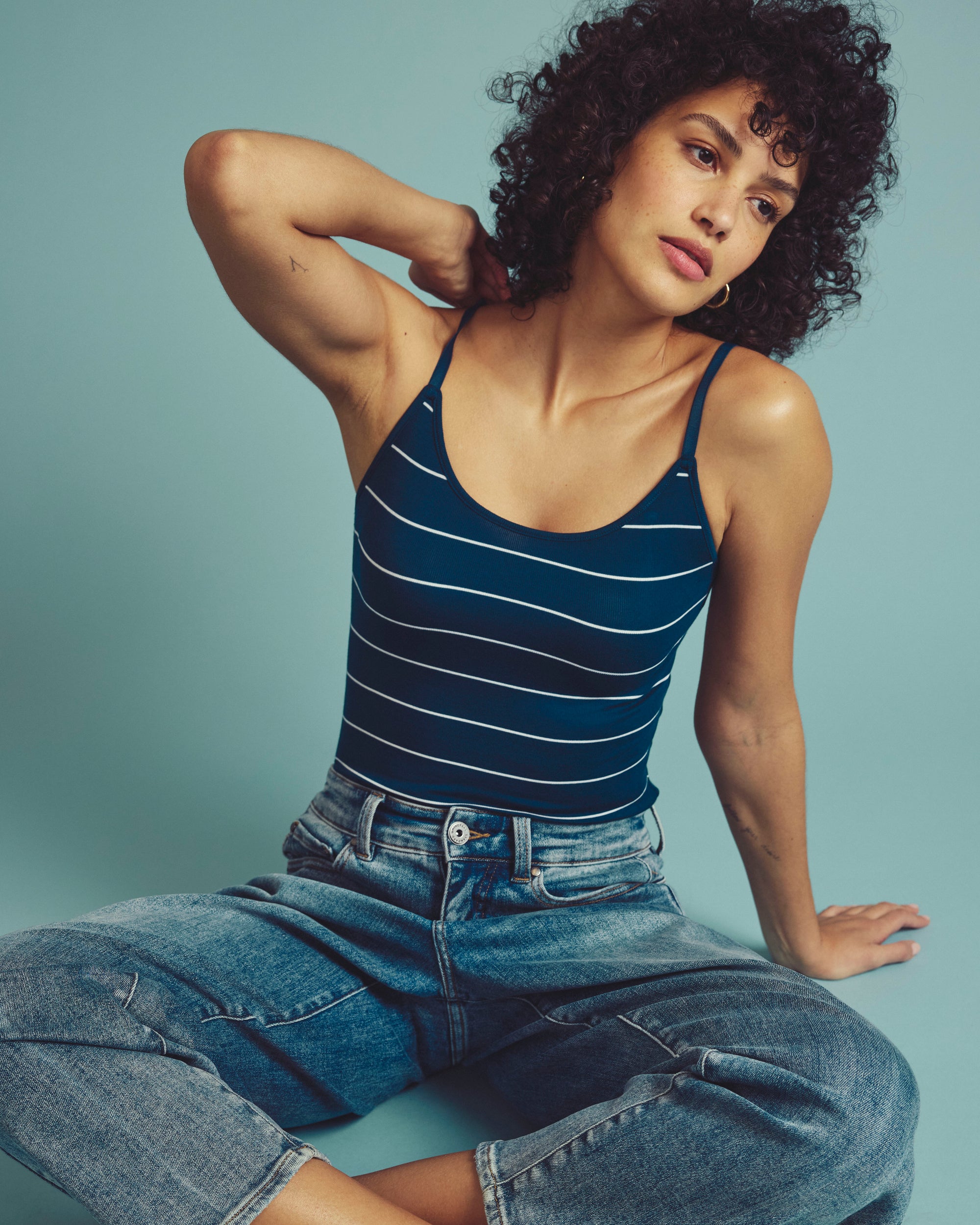 Cloud Rib Camisole - Teal/White Microstripe | Plus Size & Straight Size Women's Fashion | Universal Standard