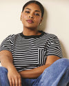 Woman wearing Breton Stripe Garcon Tee - Black/White Stripe from Fit Liberty