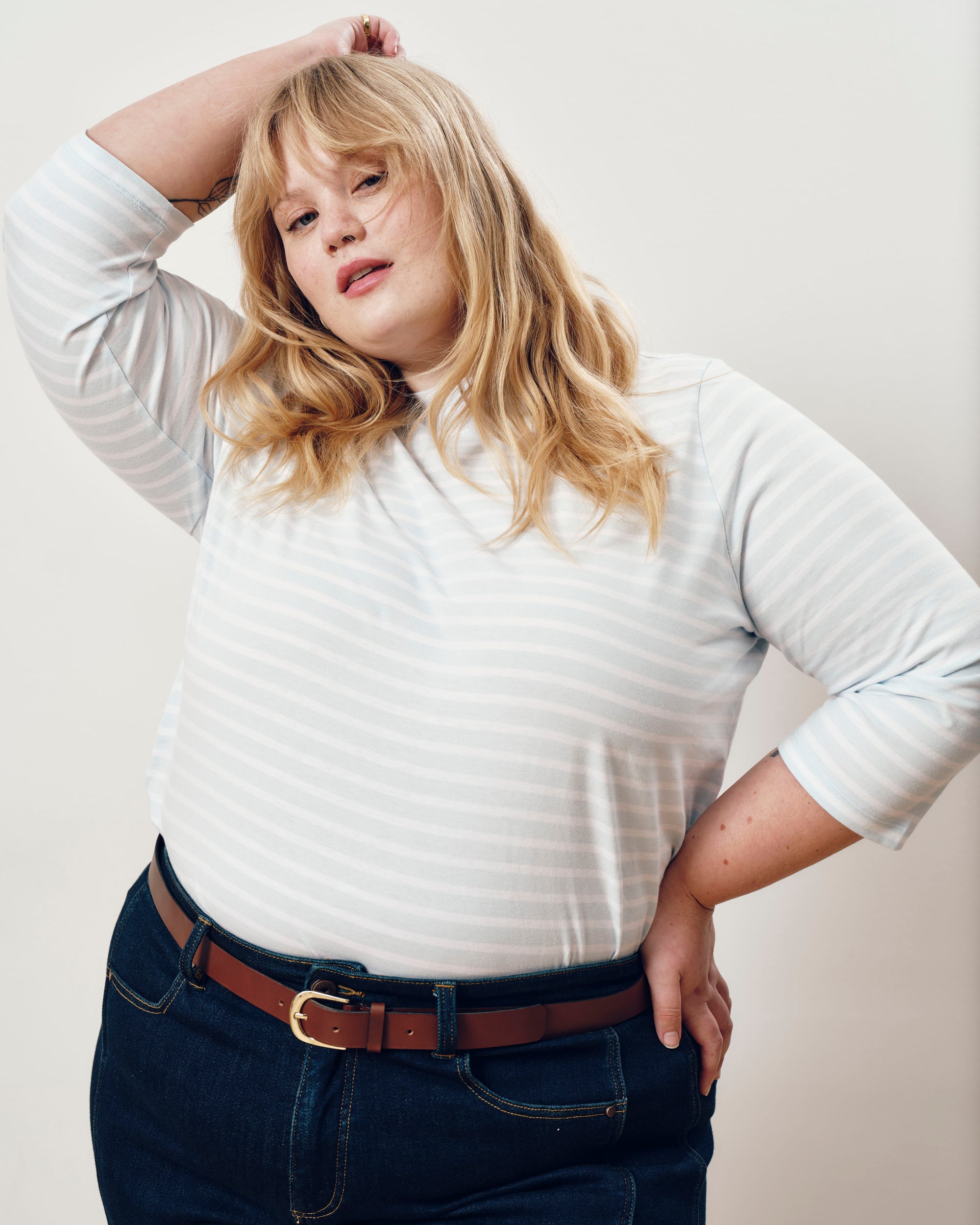 Belle Breton Stripe Jersey Tee - Pale Blue/White Stripe | Plus Size & Straight Size Women's Fashion | Universal Standard