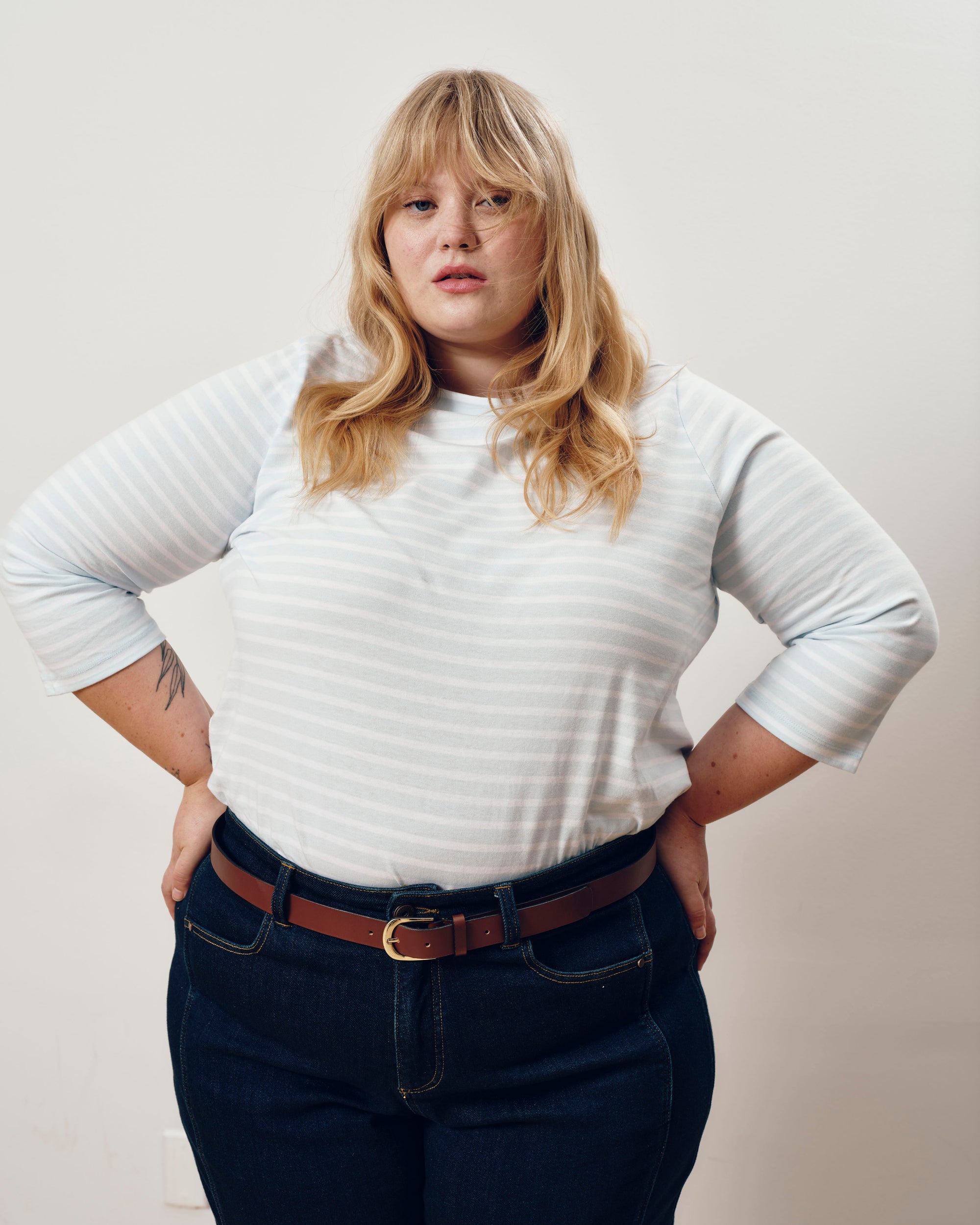 Belle Breton Stripe Jersey Tee - Pale Blue/White Stripe | Plus Size & Straight Size Women's Fashion | Universal Standard