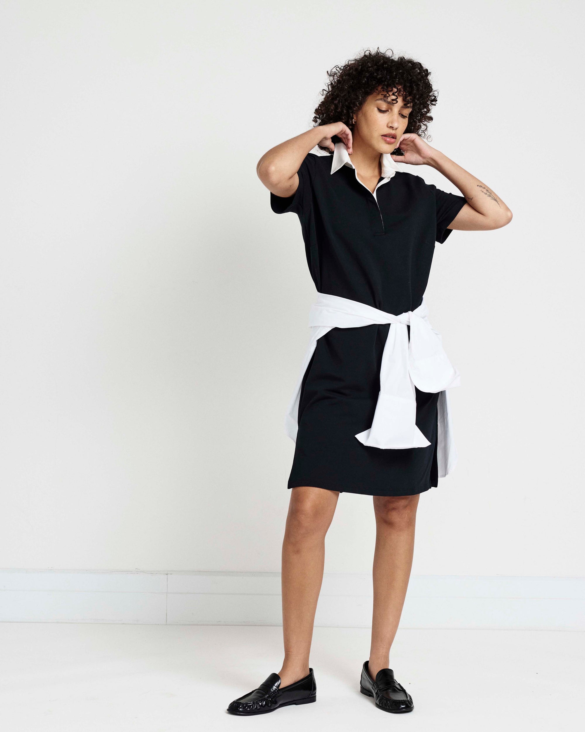 Varsity French Terry Polo Dress - Black/White | Plus Size & Straight Size Women's Fashion | Universal Standard