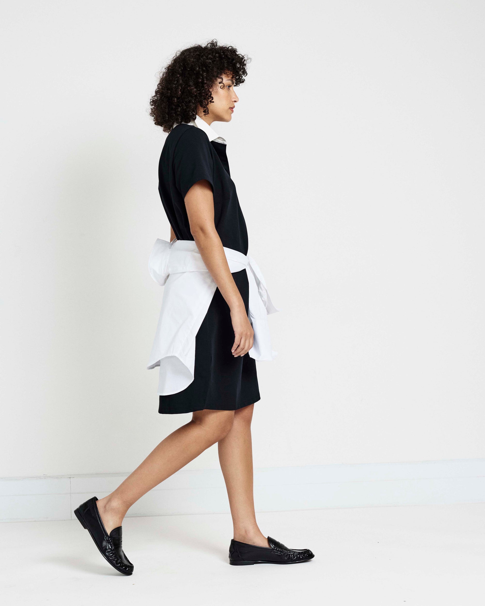 Varsity French Terry Polo Dress - Black/White | Plus Size & Straight Size Women's Fashion | Universal Standard