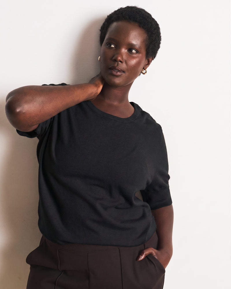 Savvy Fine Knit Sweater Top - Black