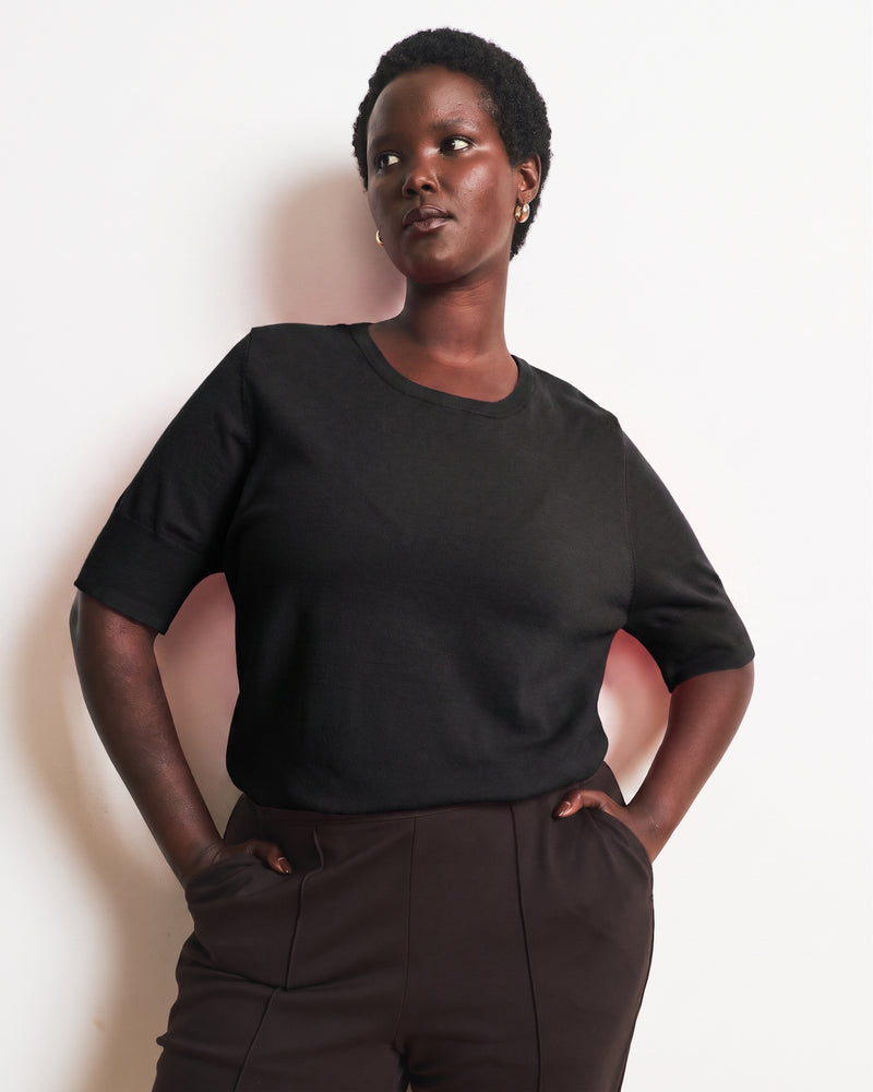 Savvy Fine Knit Sweater Top - Black