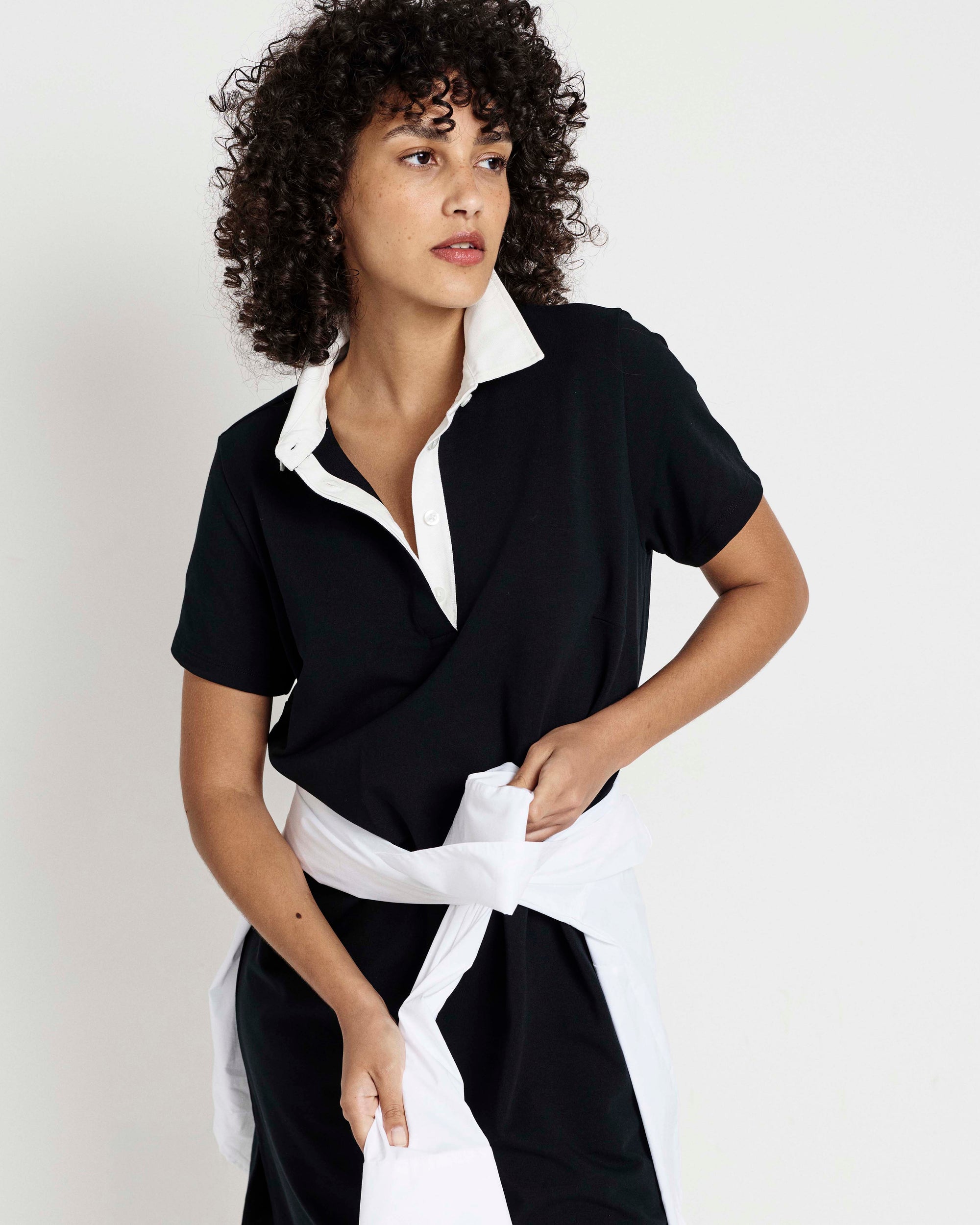 Varsity French Terry Polo Dress - Black/White | Plus Size & Straight Size Women's Fashion | Universal Standard